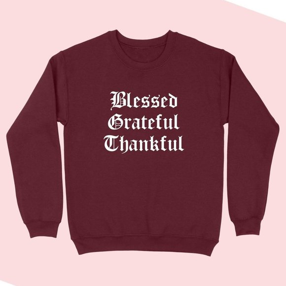 Blessed Grateful Thankful Cotton Sweatshirt Unisex S M L Marron White New - Picture 5 of 6